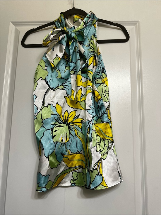 Zara Tops - Zara Floral Halter Satin Top in Aqua, Yellow & Green- size Medium